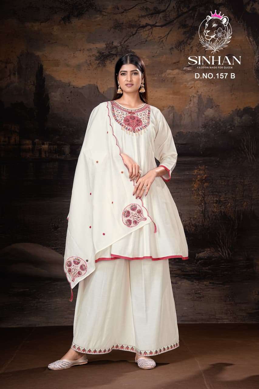 SINHAN 157 ROMAN WITH COTTON INNER PALAZZO SET REGULAR TYPE SUIT WHOLESALER IN SURAT